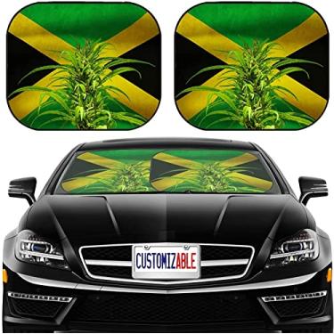 Imagem de MSD Para-sol de carro para-sol para-sol de ajuste universal pacote com 2, bloqueio de brilho do sol, UV e calor, protege o interior do carro, ID da imagem: 38792518 Hennep na bandeira jamaicana..