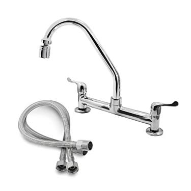 Imagem de Torneira Misturador Cozinha Metal Bancada Mesa + 2 Flexíveis