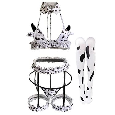 Imagem de SINMIUANIME Womens Anime Cow Bikini Milk Leopard Cosplay Lingerie Costume Sexy Maid Dresses Underwear Set (2637Cows)