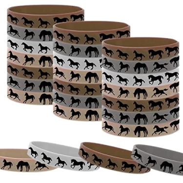 Imagem de 48 peças pulseiras de borracha de cavalo - Derby Day Horse Race Party Favors Supplies Horse Lovers Decorações de aniversário Presentes Prêmio Pulseiras de silicone, Borracha, Sem pedra preciosa