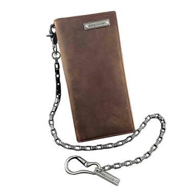 Imagem de Carteira masculina de couro de cavalo louco carteira de corrente longa multi-cartões carteira de moedas, marrom, tamanho único, Marrom, one size