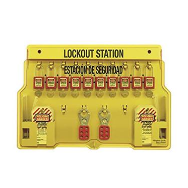 Imagem de Master Lock Estação de bloqueio com capacidade para 10 cadeados espanhol/inglês, inclui 10 cadeados Zenex