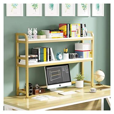 Imagem de KIZQYN Estante de 3 níveis Estante de livros de escritório Prateleiras de madeira abertas Rústico moderno metal e estilo de madeira estante de livros (Cor: Ouro, Tamanho: 75cm)