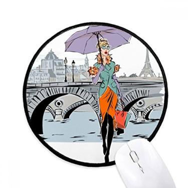 Imagem de DIYthinker Lady River Bridge France Mark Mouse Pad Desktop Office Tapete redondo para computador