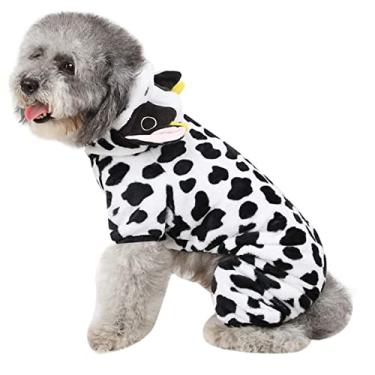 Imagem de Trajes de Halloween do cão do animal de estimação | Trajes do cão do Dia das Bruxas do Hoodie do estilo da vaca | Jaqueta de lã de inverno para filhote de cachorro com capuz com capuz Xiaofeigun