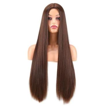 Imagem de Peruca Lace Wig Lisa Sem Franja Castanho Fibra Futura 70cm P/Pranchar