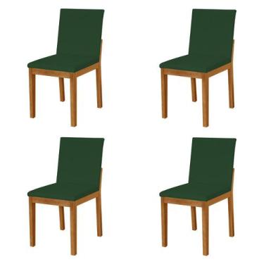 Imagem de Kit 4 Cadeiras De Jantar Pérola Estofadas Em Veludo Verde Base Madeira