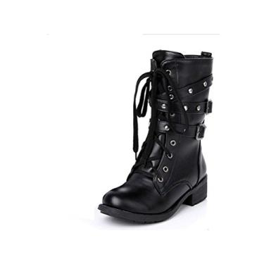 Imagem de Bota feminina fashion de cano curto Gaorui de inverno com cadarço e fivela na panturrilha preta, Preto, 7.5