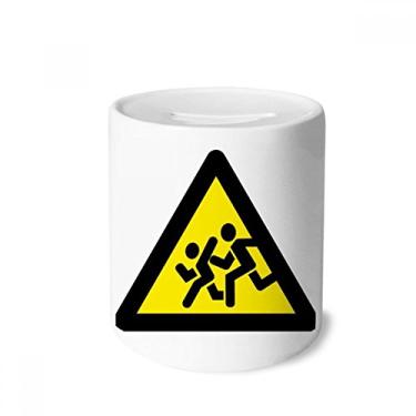 Imagem de DIYthinker Símbolo de aviso amarelo preto chase proibido caixa de dinheiro caixa de cerâmica porta-moedas presente de cofrinho