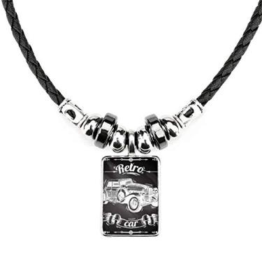 Imagem de DIYthinker Colar clássico com estampa de carros pintados à mão, bijuteria, torque, pingente de corda de couro