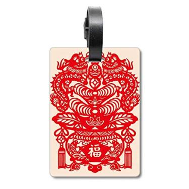 Imagem de China Red Dragon Fish Leaf Pattern Bagagem Bagagem Etiqueta Bagagem Etiqueta Scutcheon Etiqueta