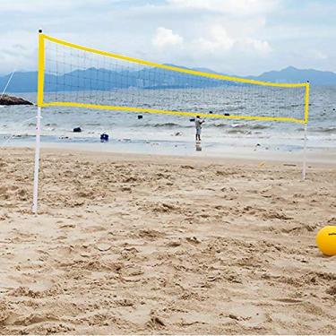 Imagem de Rede Badminton, Bola de vôlei portátil para atividades ao ar livre, rede de vôlei de badminton dobrável ajustável com mastro de apoio, para áreas externas do parque de grama de praia Amarelo