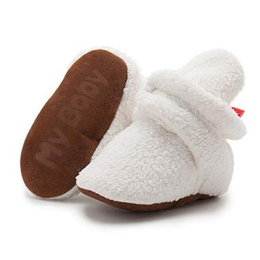 Imagem de HsdsBebe Botas de algodão unissex para recém-nascidos, sola antiderrapante para bebês, meninos, meninas, para o inverno, quente, de lã, meias aconchegantes, Z124/branco, 6-12 Meses