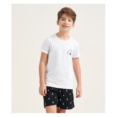Imagem de Pijama Infantil Branco E Preto 100% Algodão Mannga Curta Cor Com Amor