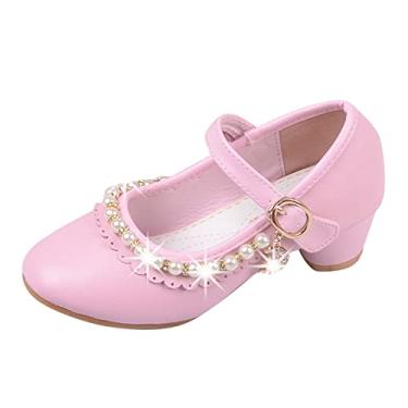 Imagem de Sandálias de anabela larga para mulheres, sapatos femininos de largura larga, sandálias de salto grosso com contas doces sapatos de couro para estudantes, rosa, 12