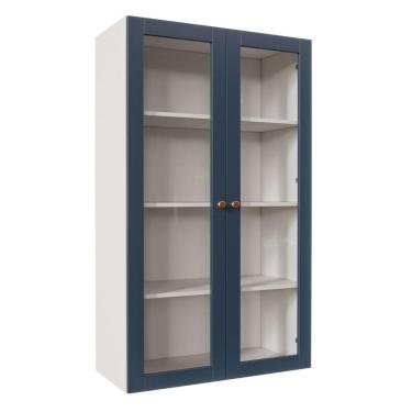 Imagem de Armário Aéreo 2 Portas 135cm com Porta de Vidro Arizona CabeCasa MadeiraMadeira Branco/Azul