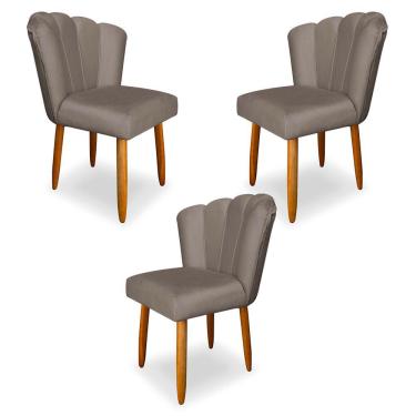 Imagem de Kit 3 Cadeiras de Jantar Pétala Estofada Pés Palito Veludo Cappuccino - Montanaris Decor