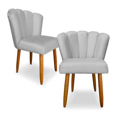Imagem de Kit 2 Cadeiras de Jantar Pétala Estofada Pés Palito Veludo Cinza - Montanaris Decor