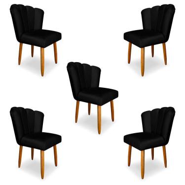 Imagem de Kit 5 Cadeiras de Jantar Pétala Estofada Pés Palito Veludo Preto - Montanaris Decor