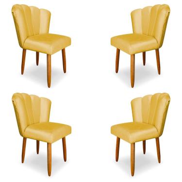 Imagem de Kit 4 Cadeiras de Jantar Pétala Estofada Pés Palito Veludo Amarelo - Montanaris Decor