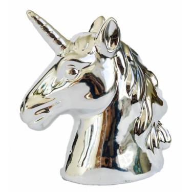 Imagem de Cofre Busto Unicornio Cromado Pratiado Decoração - Maisaz