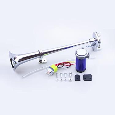 Imagem de Buzina de ar super alta 12V / 24V 17" 150DB buzina de ar com compressor, buzina de carro, buzina de caminhão, trem marítimo, motocicleta, kit de buzinas de trem de motocicleta (Cor: Com motor azul, Tamanho: 24V)