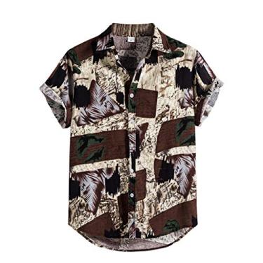 Imagem de Camiseta pequena blusa estampada camiseta manga camisa casual masculina étnica curta camisas masculinas body macacão, Marrom, XXG