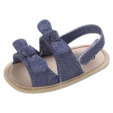 Imagem de Sandálias infantis para bebês sapatos de lona com laço de cor sólida para crianças com bico aberto leve e sola macia para uso diário, Azul escuro, 6-12 Meses