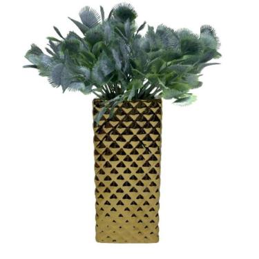 Imagem de Vaso Alto Dourado Trabalhado Com Planta Artificial
