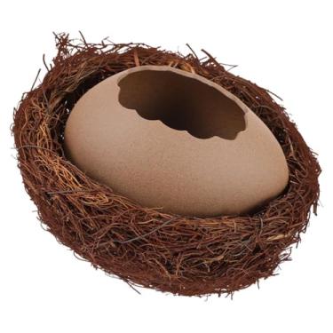 Imagem de HOLIDYOYO 1 conjunto de vaso de casca de ovo de avestruz para suculentas plantador de ovos de pássaro de cerâmica vaso de cerâmica para suculentas arranjo de vime ninho de pássaro