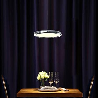 Imagem de Luminária pendente LED para mesa de jantar Luminária pendente cromada regulável com controle remoto Luminária de teto para mesa de jantar com altura ajustável Lustres de escritório para sala de jantar