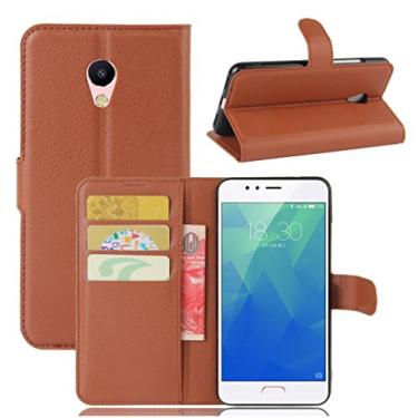 Imagem de Capa carteira MEIZU M5S, capa carteira flip de couro PU premium com compartimento para cartão, suporte e fecho magnético [capa interior à prova de choque de TPU] Compatível com MEIZU M5S