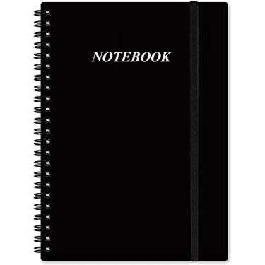 Imagem de Caderno espiral - Caderno pautado de 7 mm, 100 folhas/200 páginas pautadas para estudo e notas, papel branco pautado pela faculdade, 14,7 cm x 21 cm, preto