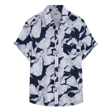 Imagem de MOHEZ Camisa masculina havaiana floral de algodão abotoada casual verão praia manga curta férias Aloha camisas, Azul 06, GG