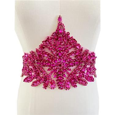 Imagem de Aplique de renda de strass feito à mão costurar em miçangas lantejoulas remendos acessórios para vestido roupas guarnição da cintura (rosa vermelho)