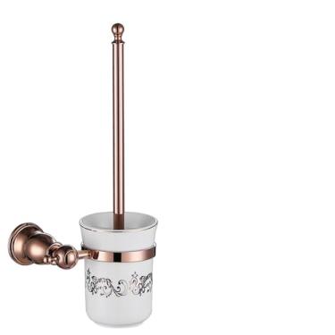 Imagem de Kit de acessórios para banheiro em ouro rosado, prateleira de parede, barra de toalha, cabide de robe, rolo de escova de vaso sanitário, suporte de papel, escova de banheiro