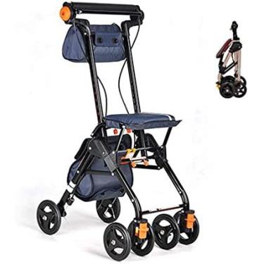 Imagem de Andador rolante de 4 rodas dobrável leve com assento acolchoado, freios com trava, alças ergonômicas e bolsa de transporte, auxílio à mobilidade para idosos adultos, azul