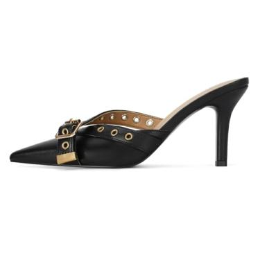 Imagem de Dsevht Salto gatinho preto feminino bico fino salto laço elegante salto vintage mules sexy pontudos saltos cravejados sapato salto stiletto slip on, Preto, 39 BR