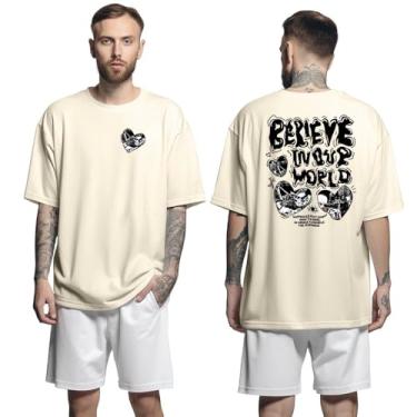 Imagem de Camisa Camiseta Oversized Streetwar Genuine Grit Masculina Larga 100% Algodão 30.1 Believe in Our World - Bege - M