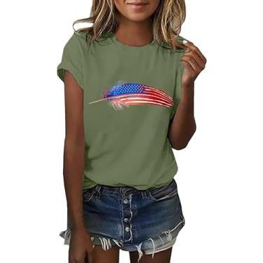 Imagem de Camiseta feminina bandeira americana 4th of July Stars Stripes Tops Memorial Day Outfit Women Independence Day Shirts, Ag, G