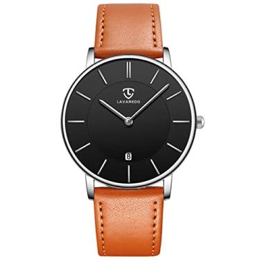 Imagem de BEN NEVIS Relógio masculino, relógio de pulso minimalista, moderno, simples, analógico, data, com pulseira de couro, 17 - Laranja, preto, prata, Minimalista
