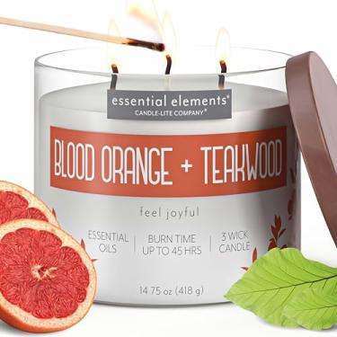 Imagem de Essential Elements Vela perfumada por Candle-lite, fragrância de laranja e madeira de teca, uma vela de aromaterapia de três pavios de 45 horas de tempo de queima, cor branca