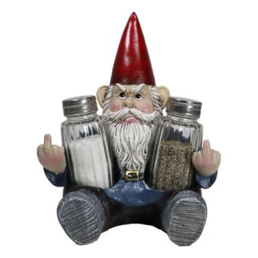 Imagem de Ebros Gift Gnomo Grinchy Feisty Flipping The Bird Glass Salty Enough? Estatueta com suporte de saleiro e pimenteiro de 18 cm A de altura com gnomos rudes, decoração peculiar para cozinha e