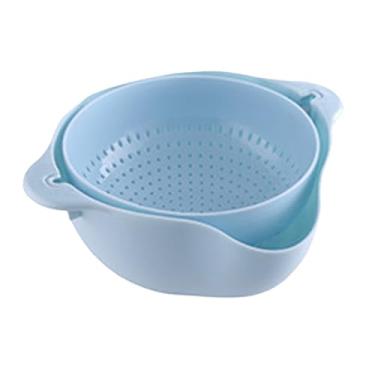 Imagem de Escorredor giratório para pia de cozinha doméstica, frutas, legumes, macarrão, cesta de lavagem, cesto de lavagem giratório de camadas duplas, cesta de secagem para lavagem de