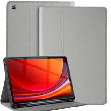 Imagem de Gexmil Capa de couro genuíno para Samsung Galaxy Tab S6 Lite 10,4 polegadas com suporte para lápis, capa protetora à prova de choque ajustável inteligente premium flip para tablet, branca