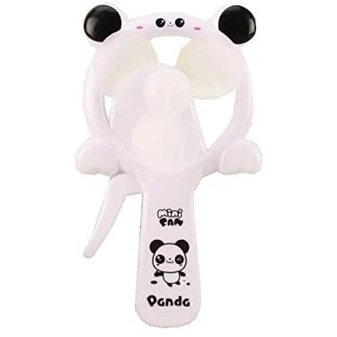 Imagem de Skystal, Mini ventilador portátil de mão com padrão de panda manual, ventilador pessoal de plástico para estudantes, ventilador de resfriamento manual de prensa manual para crianças, para viagens,