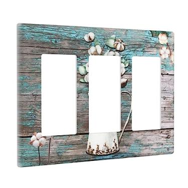 Imagem de Wpshijia Farmhouse buquê de algodão e eucalipto madeira 3 gangues balancim interruptor placa tripla decoração tomada parede placa decorativa placa de parede para banheiro casa quarto decoração,
