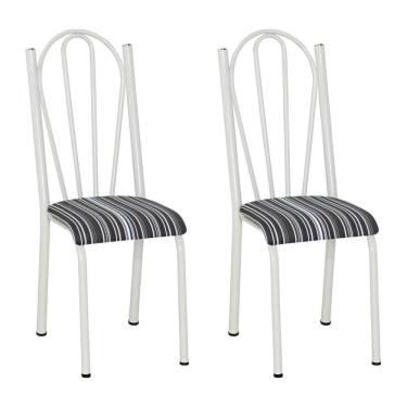 Imagem de Kit 2 Cadeiras De Cozinha Alasca Estampado Listrado Pés De Ferro Branco - Pallazio