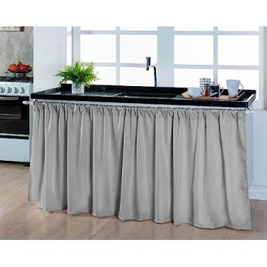 Imagem de Cortina Pia Cozinha Balcão 80cm De Altura Tecido Liso Cinza