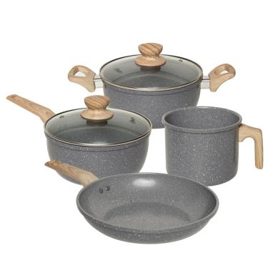 Imagem de Conjunto de Panelas 4 Peças com Revestimento Cerâmico Antiaderente Marble Edition Dark Grey - Oster